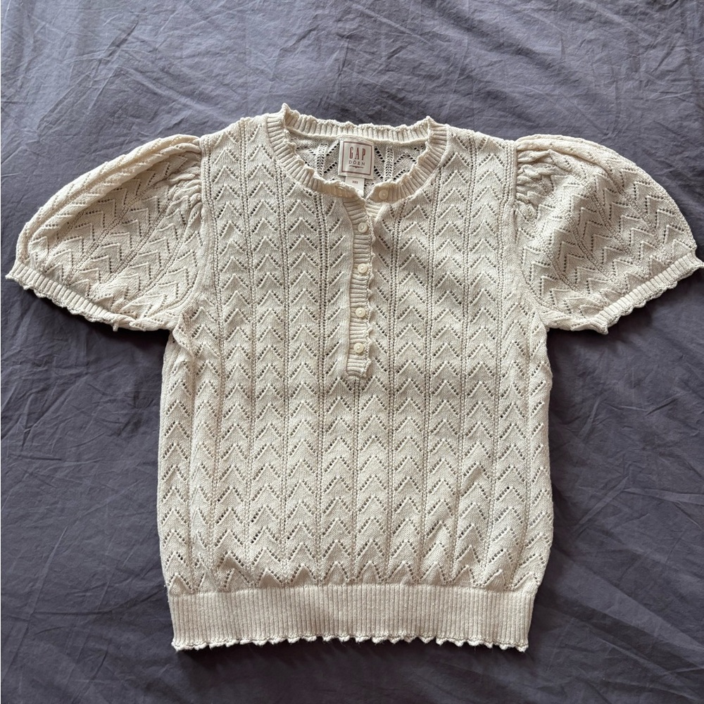 Doen x GAP Beige Knit Top with Puff Sleeves size xxs
